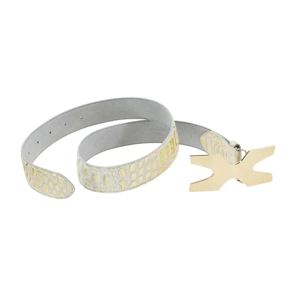 Ostler Equestrian Cavaletti Contour Belt Honey Crocodile Embossed Gold Hardware